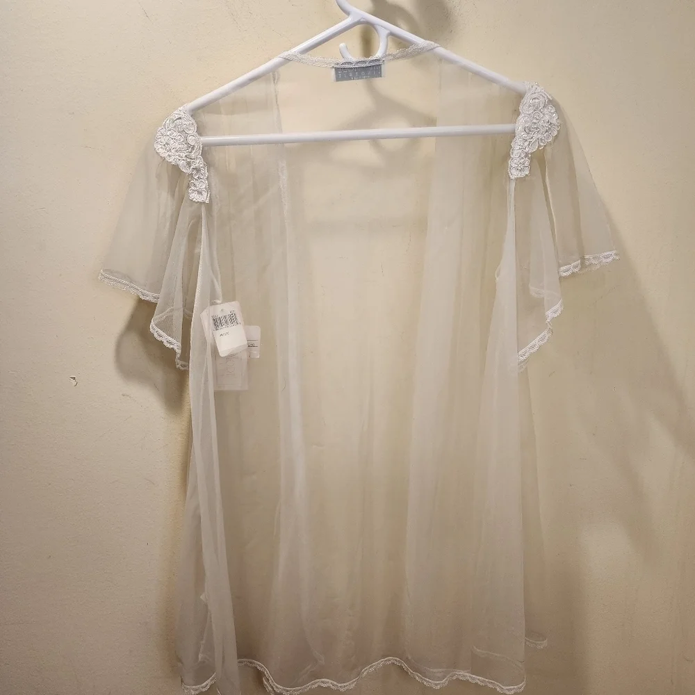 VAL MODE White Nylon Open Front Sheer Lengerie Petite 6 NWT
